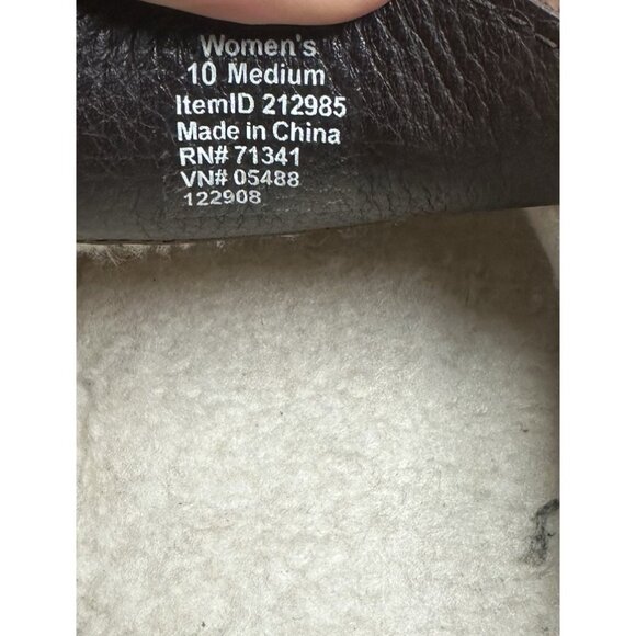 LL Bean Slippers Brown Leather Moccasins Womens 10 Shearling Handsewn 212985 - Picture 11 of 11